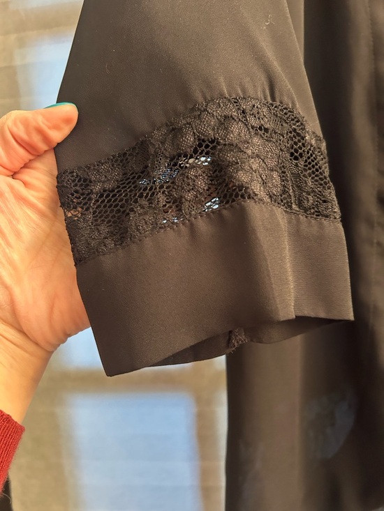 Warehouse Black Satin Robe with Lace Inset - Picture 3 of 7